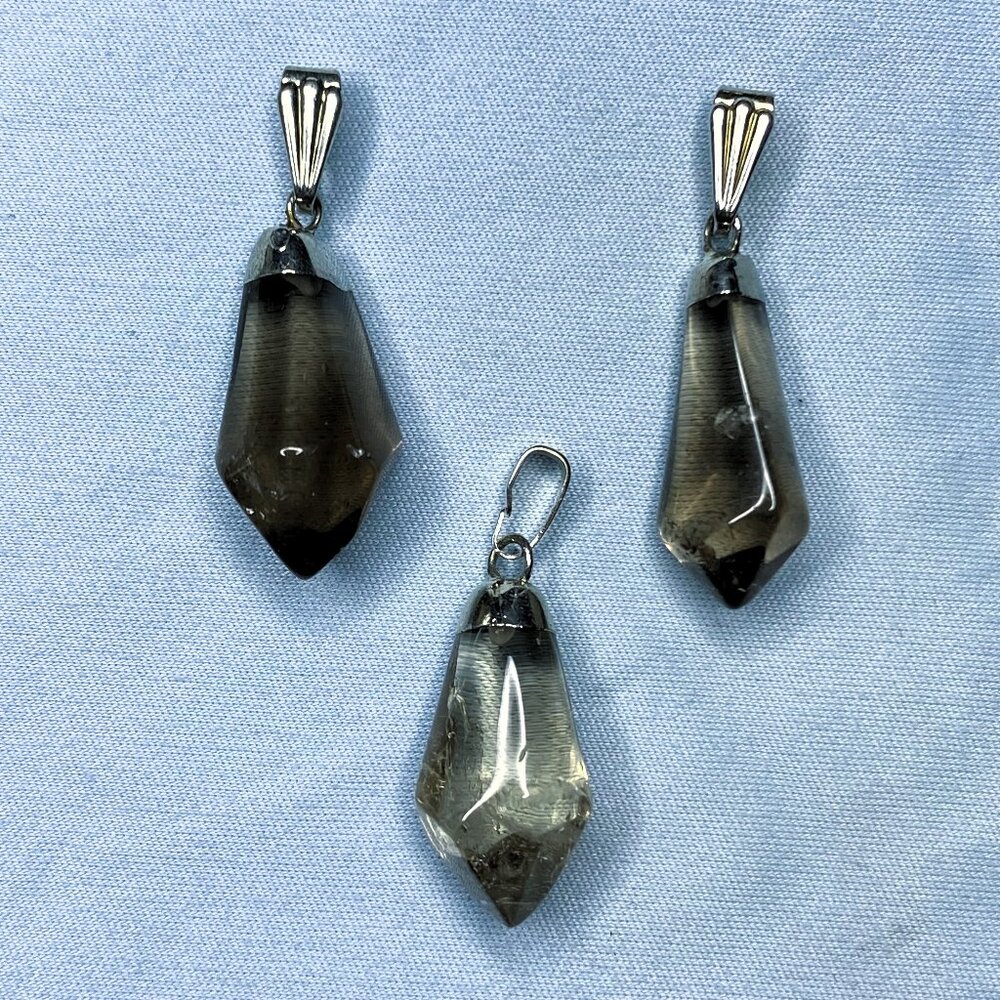 Smoky Quartz Semiprecious Gemstone, Diamond Point Pendant Charm
